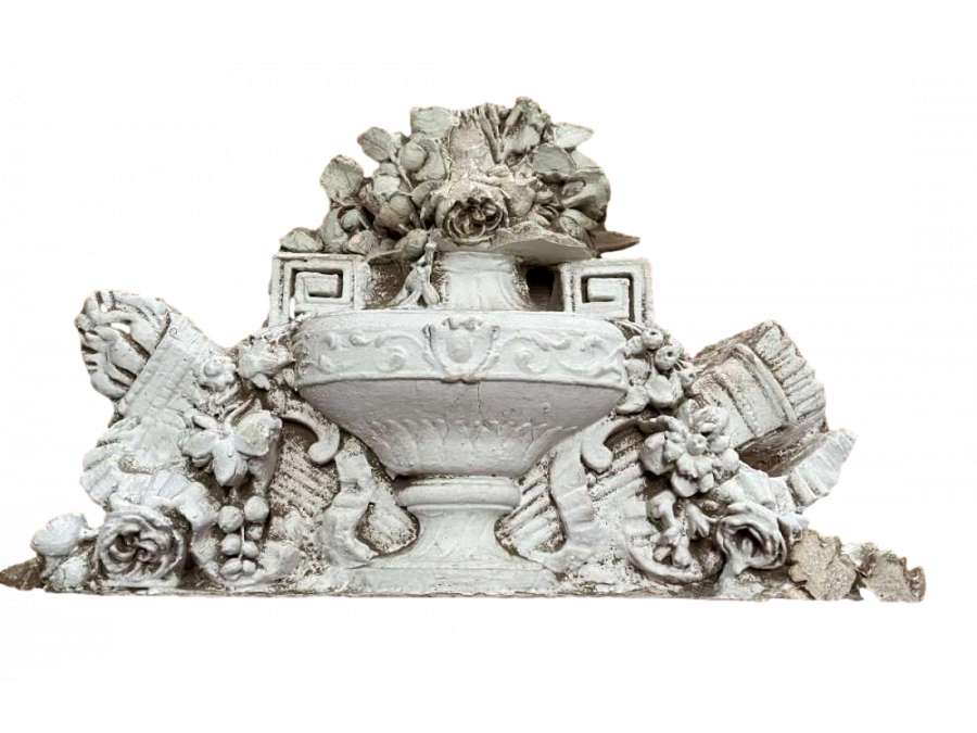 Imposte pediment in plaster + Louis XVI of 19th century