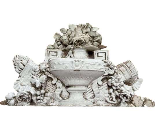 Imposte fronton en plâtre du 19ème siècle style Louis 16