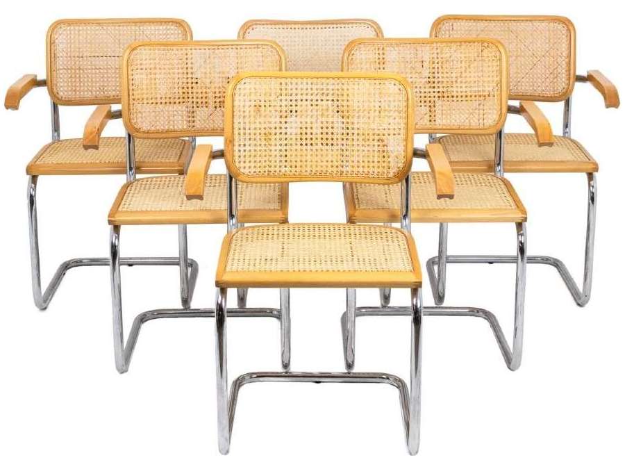 Marcel Breuer:Series of six Cesca beechwood+ armchairs, Circa 1970