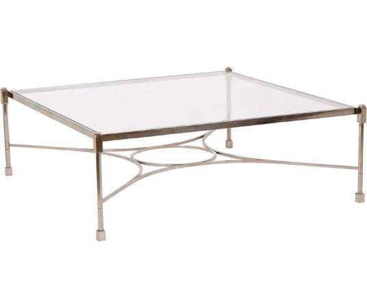 Nickel-plated steel and glass coffee table, 1970s, LS4682603C - Coffee Tables