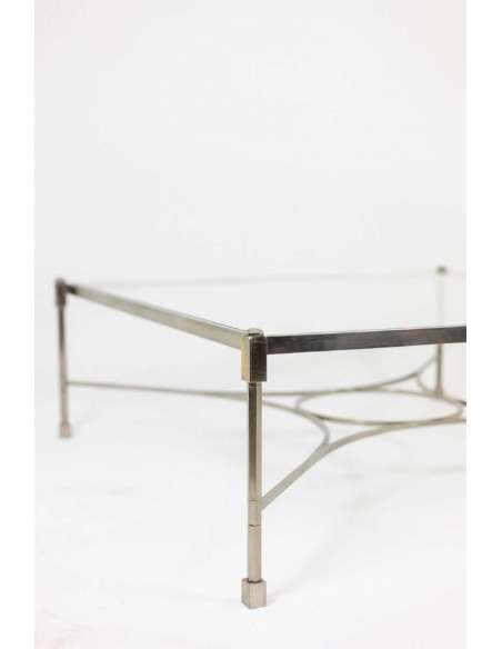 Table basse en acier nickelé et verre, années 1970, LS4682603C - Tables Basses-Bozaart