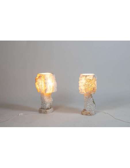 Paire De Lampes En Albâtre, Travail Contemporain, LS5406881B - lampes-Bozaart