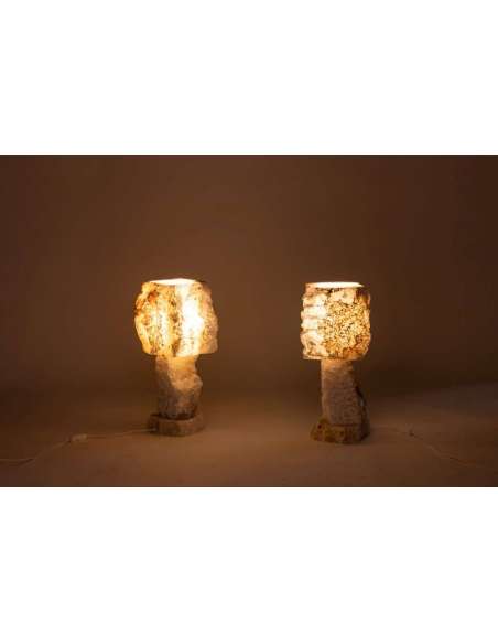 Pair Of Alabaster Lamps, Contemporary Work, LS5406881B - lamps-Bozaart