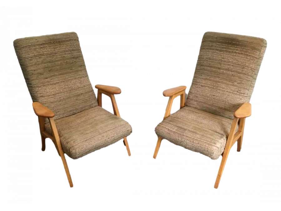 Pair of 70's Wooden Armchairs