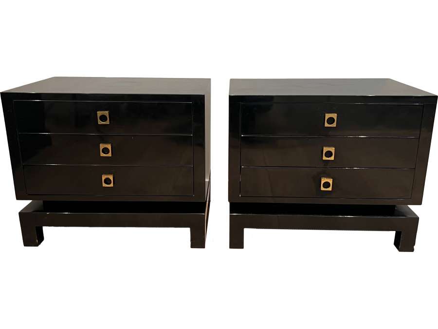 Pair of black lacquered side tables+ by Guy Lefèvre circa 1970