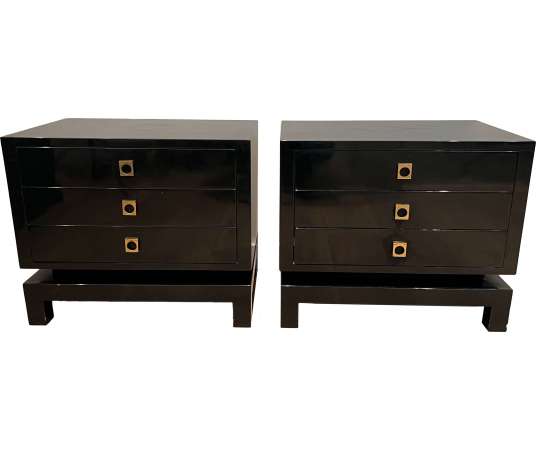 Pair of black lacquered side tables+ by Guy Lefèvre circa 1970