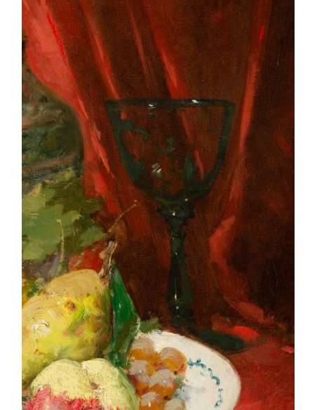 Emile Godchaux (1860 - 1938) : Assiette de fruits au vase de Chine.-Bozaart