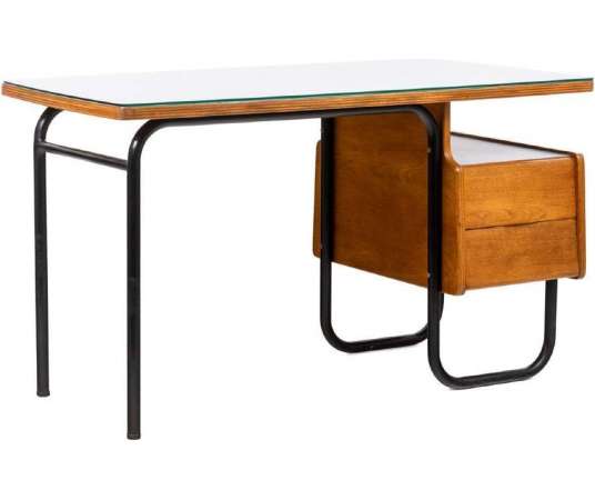 Robert Charroy for Mobilor, Oak and metal desk, 1955, LS4839901 - Desks