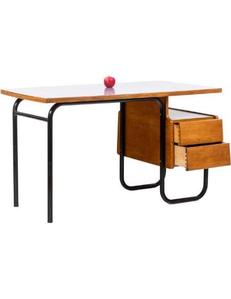 Robert Charroy for Mobilor, Oak and metal desk, 1955, LS4839901 - Desks-Bozaart