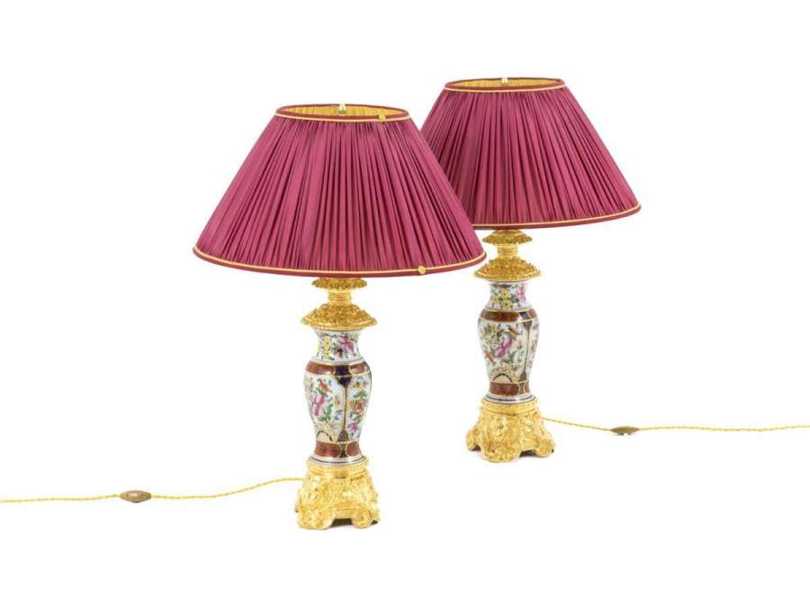 Paire De Lampes En Porcelaine Valentine Et Bronze Doré, Circa 1880 - Ls41221171 - lampes