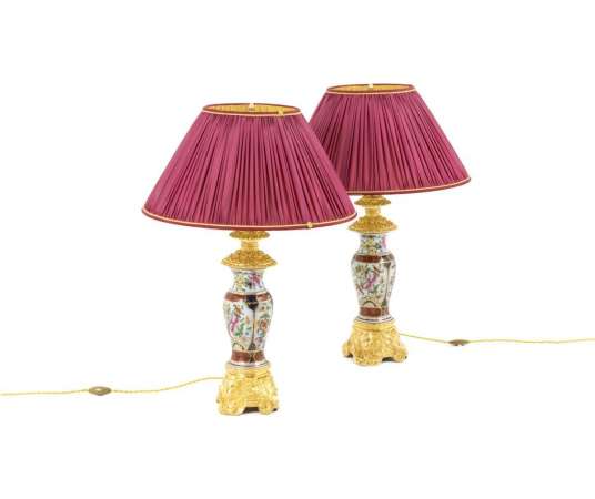 Paire De Lampes En Porcelaine Valentine Et Bronze Doré, Circa 1880 - Ls41221171 - lampes