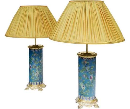 Pair Of Cloisonné Enamel And Gilded Bronze Scroll Lamps, Circa 1900 - LS3566931 - lamps