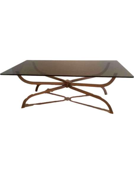 Charles House. Beautiful Coffee Table In Brushed Steel And Smoked Glass Slab. Circa 1960 - Coffee Tables-Bozaart
