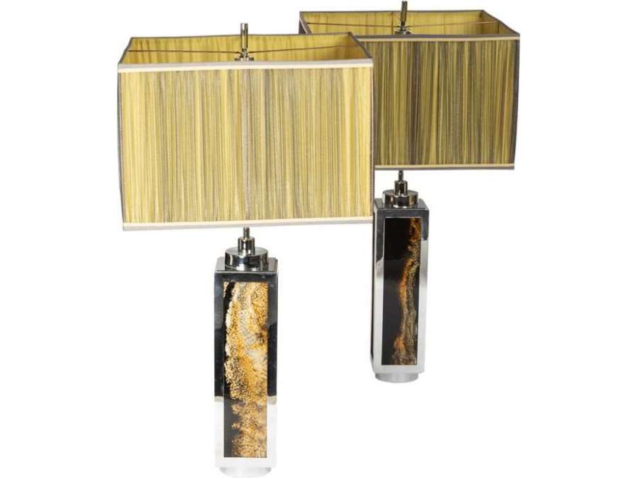 Paire De Lampes En Bakélite Et Métal Chromé, Années 1970 - LS40271201 - lampes