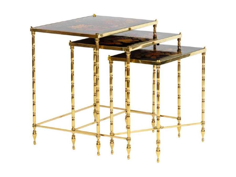 House Baguès: Set of nesting tables+ in brass, circa 1970