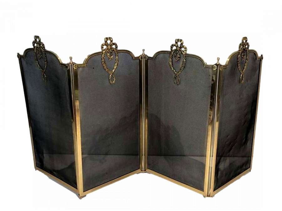Louis XVI style brass folding fire screen + Contemporary work