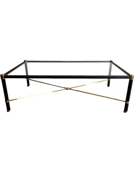 Brass Coffee Table Sheathed In Black Leather. In The Taste Of Jacques Adnet. Circa 1970 - Coffee Tables-Bozaart