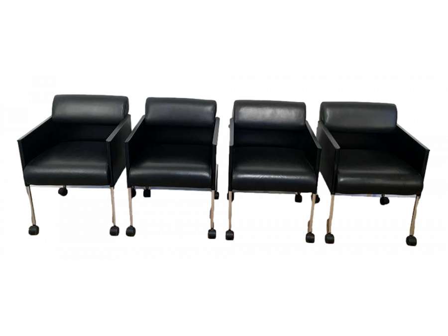 Suite of 4 leather armchairs from the 20th century circa 1970