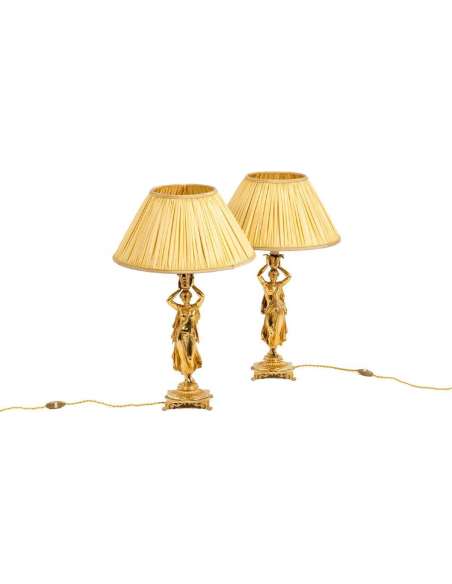 Pair of gilded bronze lamps, circa 1880, OP5281351 - lamps-Bozaart