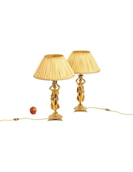 Pair of gilded bronze lamps, circa 1880, OP5281351 - lamps-Bozaart
