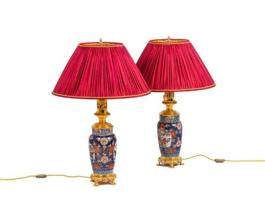 Paire De Lampes En Porcelaine d'Imari Et Bronze Doré, Circa 1880, Ls4547631 - lampes à pétrole