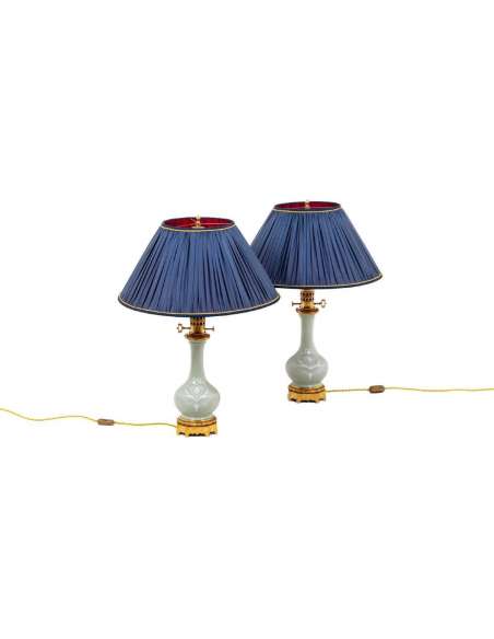 Pair Of Celadon Porcelain Lamp In Louis XVI Style, Circa 1880 - Ls4364591 - oil lamps-Bozaart