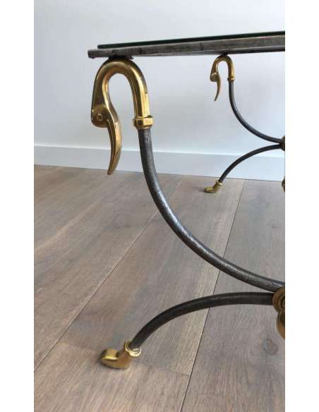 Coffee Table In Brushed Steel And Brass. Jansen House. Circa 1970 - Coffee Tables-Bozaart
