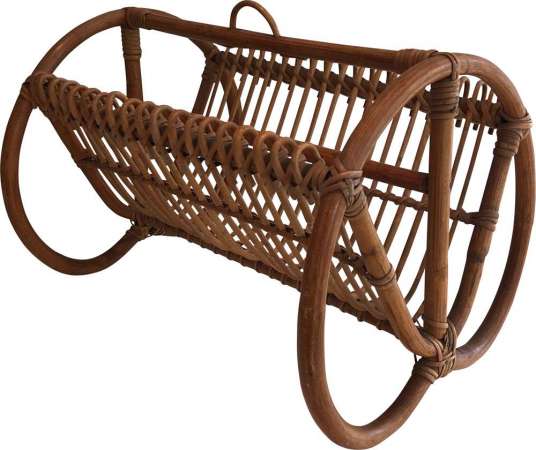 Rattan magazine rack+ circa 1950