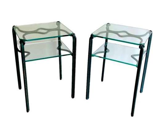 Pair Of Wrought Iron Sofa Ends And Glass Tops. French Work. Circa 1970 - Coffee Tables