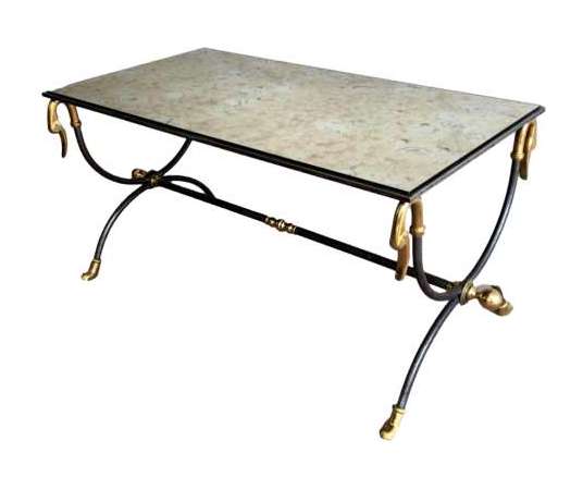 Coffee Table In Brushed Steel And Brass. Jansen House. Circa 1970 - Coffee Tables