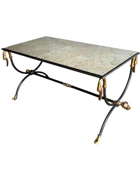 Coffee Table In Brushed Steel And Brass. Jansen House. Circa 1970 - Coffee Tables-Bozaart