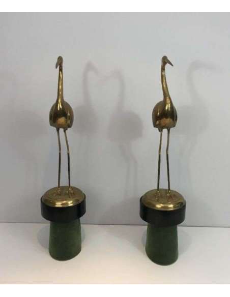 Paire D’oiseaux En Laiton Sur Socles - sculptures autres matériaux-Bozaart