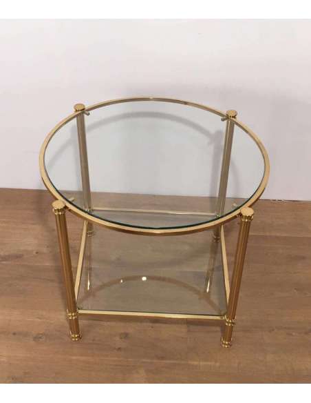 Pair Of Round Brass Sofa Ends With 2 Trays. Circa 1970 - Coffee Tables-Bozaart