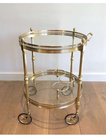 Table Roulante De Style Néoclassique Ronde En Laiton De La Maison Baguès - Bars Anciens-Bozaart