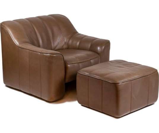 Leather armchair and ottoman, 1970s, LS48011051 - Design Seats