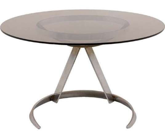Boris Tabacoff, Round Metal And Glass Table, 1970s, Ls4636501 - Dining Room Tables
