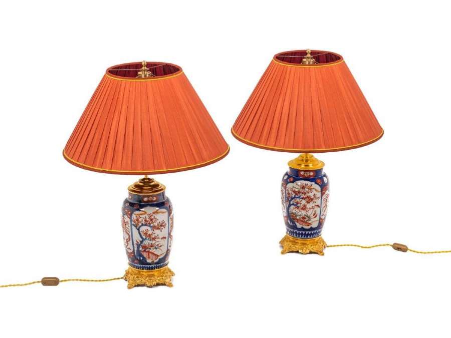 Pair of porcelain lamps imari, + 19th century