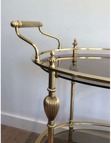 Oval Brass Rolling Table And Trays Of Smoked Glasses. Attributed to The Jansen House - Old Bars-Bozaart