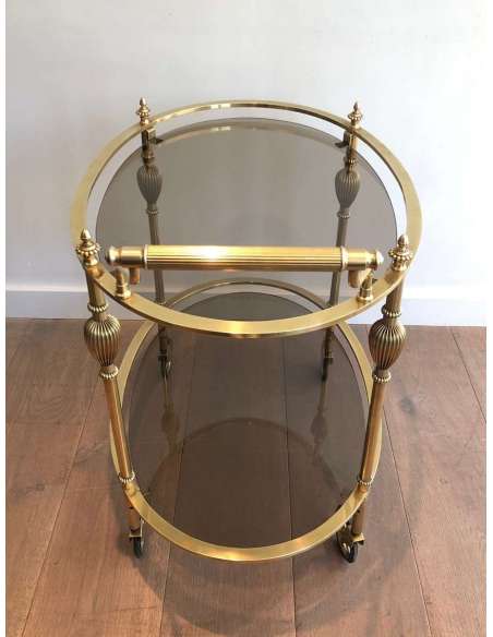 Oval Brass Rolling Table And Trays Of Smoked Glasses. Attributed to The Jansen House - Old Bars-Bozaart