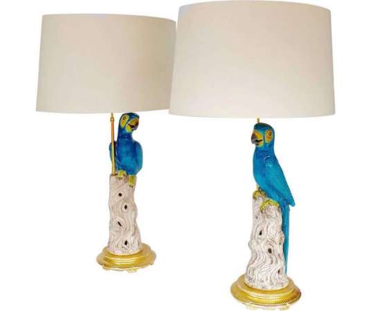 Pair of large earthenware parrot lamps, circa 1970 - LS35451021 - lamps