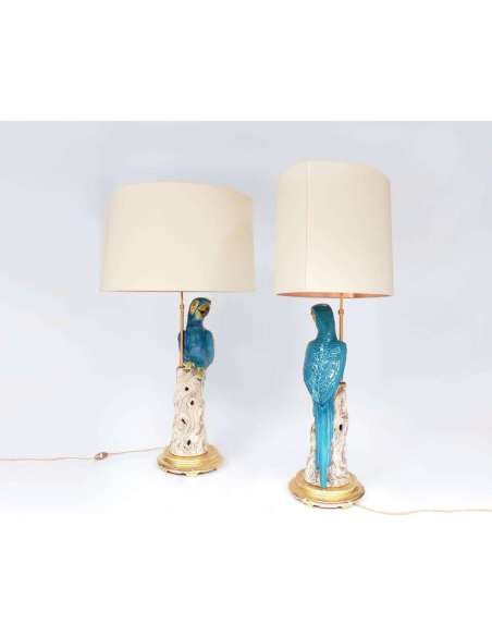 Paire de grandes lampes perroquets en faïence, circa 1970 - LS35451021 - lampes-Bozaart
