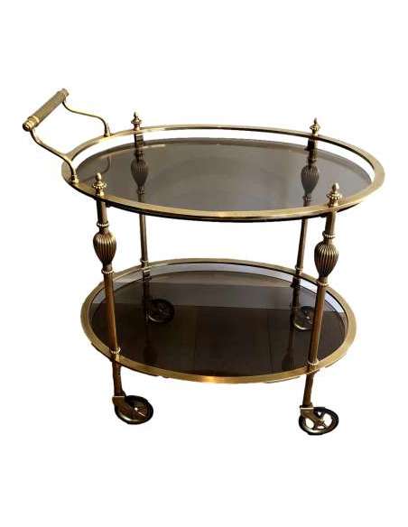 Oval Brass Rolling Table And Trays Of Smoked Glasses. Attributed to The Jansen House - Old Bars-Bozaart