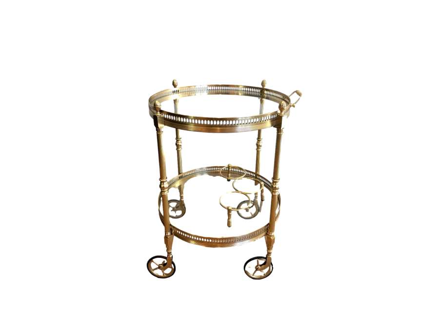 Neoclassical Round Brass Rolling Table From The Baguès House - Antique Bars