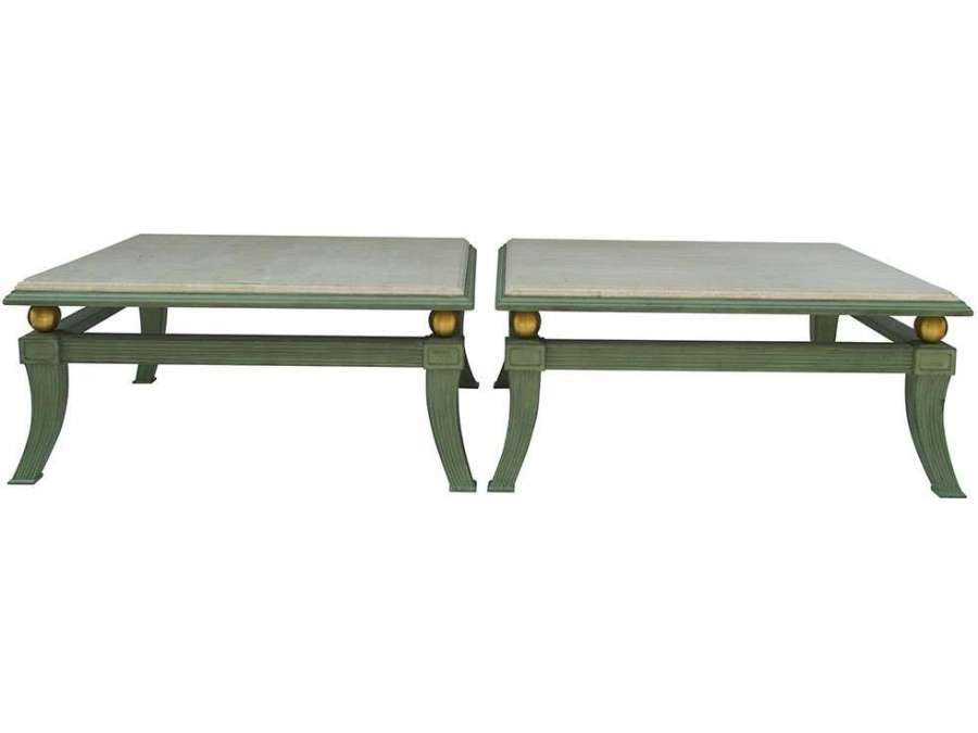 Pair of low tables+ in patinated bronze, Circa 1970