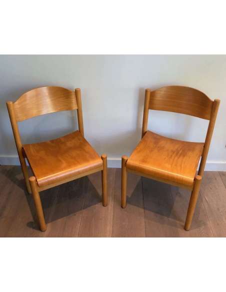 Suite Of 6 Stackable Chairs In Fir And Thermoformed Wood. German Work By Karl Kilpper - Design Seats-Bozaart