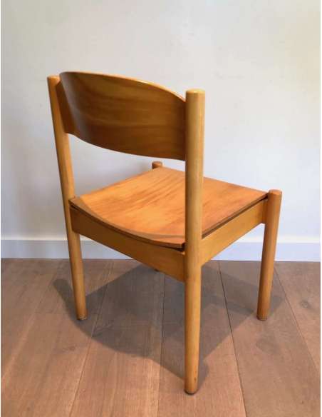 Suite Of 6 Stackable Chairs In Fir And Thermoformed Wood. German Work By Karl Kilpper - Design Seats-Bozaart