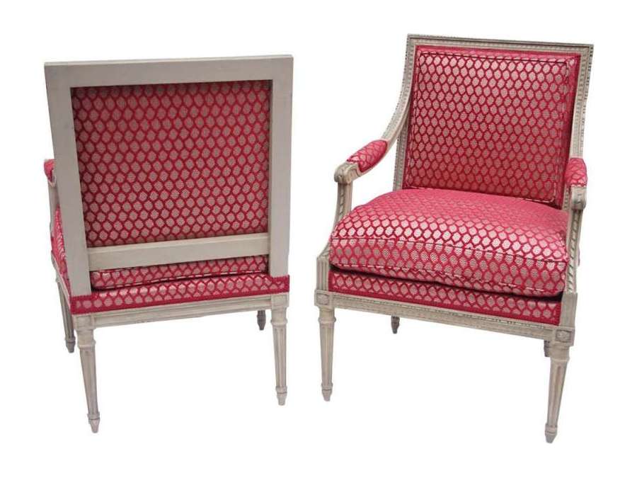 Pair of Louis XVI style wood armchairs, circa 1900