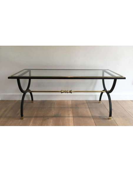 Neoclassical Coffee Table In Blackened Iron And Brass. Circa 1940 - Coffee Tables-Bozaart