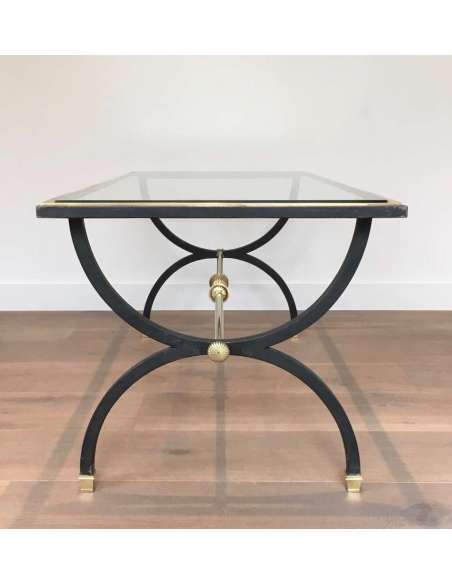 Neoclassical Coffee Table In Blackened Iron And Brass. Circa 1940 - Coffee Tables-Bozaart