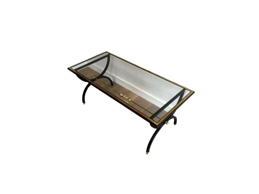 Neoclassical Coffee Table In Blackened Iron And Brass. Circa 1940 - Coffee Tables